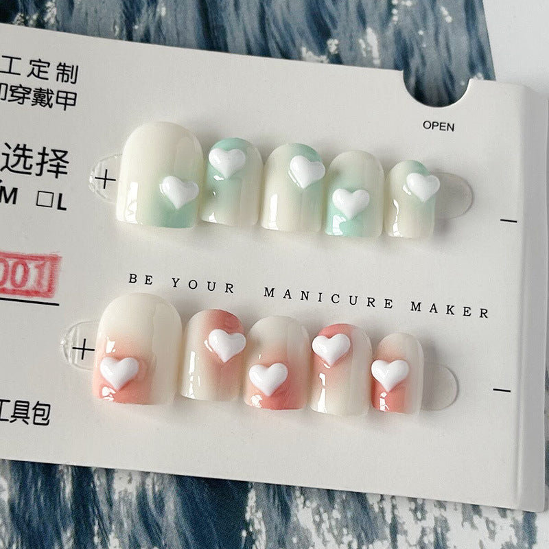 纯手工甲穿戴甲鸳鸯指甲贴片立体美甲片爱心假指甲网红美甲贴成品