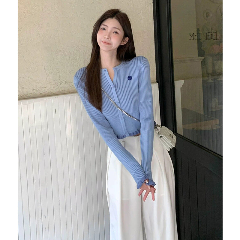 Dopamine tops Free shipping Tattoo Autumn 2024 New Blended Knitted Sweater Girls Design Dopamine Slim Fit Bottom Top