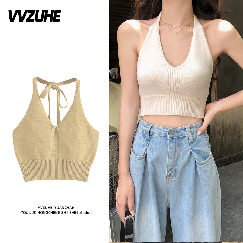 Dopamine tops Free shipping Tattoo Pink Dopamine Wear Seaside Small Suspender Female Sexy Neck Wear Vest Sweet Spicy Thai Top Spice Girl Summer
