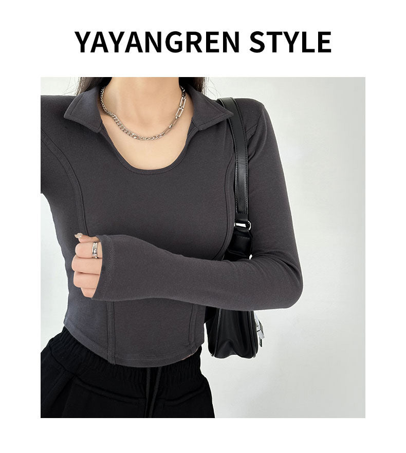 Fashion women's wear Women's Long-Sleeved T-shirt Autumn 2024 New Slim-Fit Slimming Bottoming Shirt Design Sense Niche Small Shoulder Top