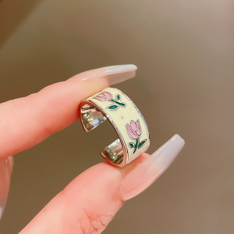 真金电镀滴油花朵开口戒指港风甜美百搭食指戒复古时尚手饰批发