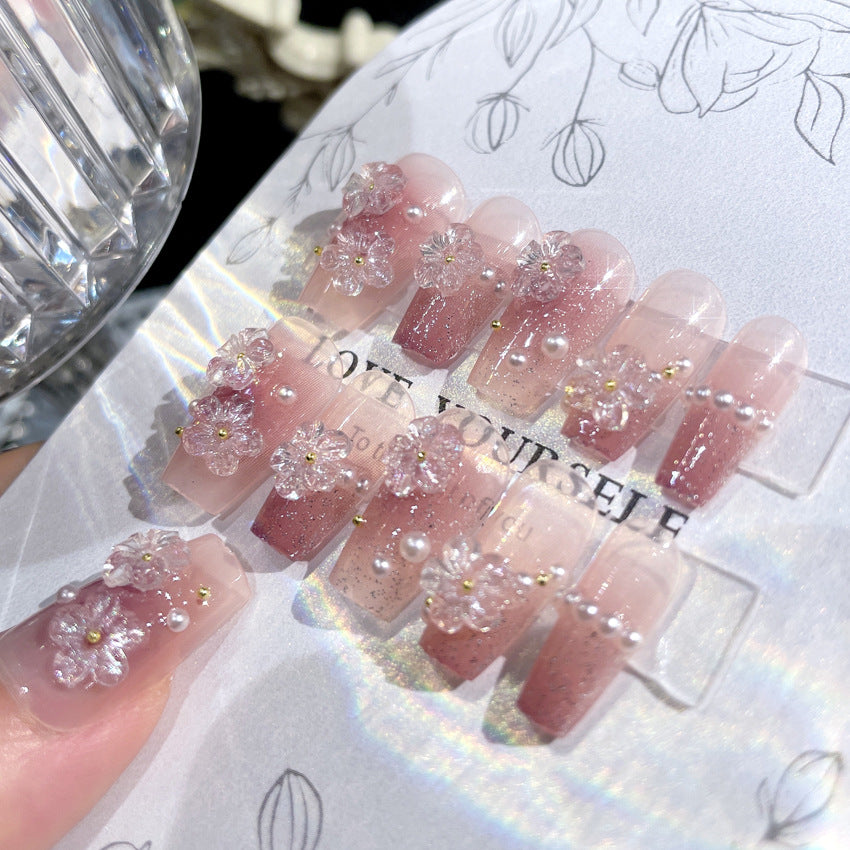 Fashion  nail New Fresh Manicure Wear Nail Ins Advanced Pure Desire Glitter Nail Patch Flowers Pearl Nail Beauty A32