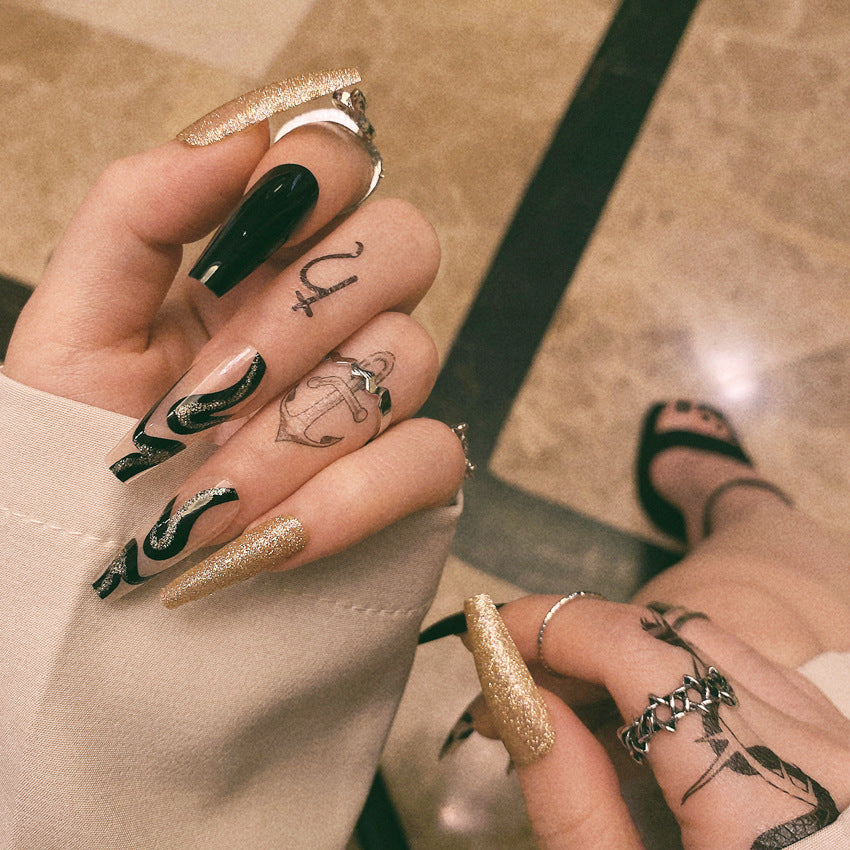 Fashion  nail Wearable Fake Nails Pattern Glitter Manicure European and American Nail Nail Sticker Finished Detachable Nail Tip Patch Ballet Nail