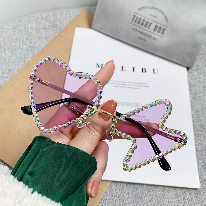 Women's fashion glasses 跨境太阳镜女欧美个性无框镶钻金属水钻墨镜舞会派对搞怪嘻哈眼镜