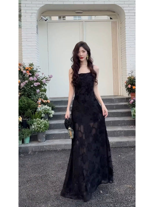 Fashion women's wear Summer Dress French Style Temperament Dress 2024 Early Spring New Black Camisole Sexy Dress Long Dress Women's Spring