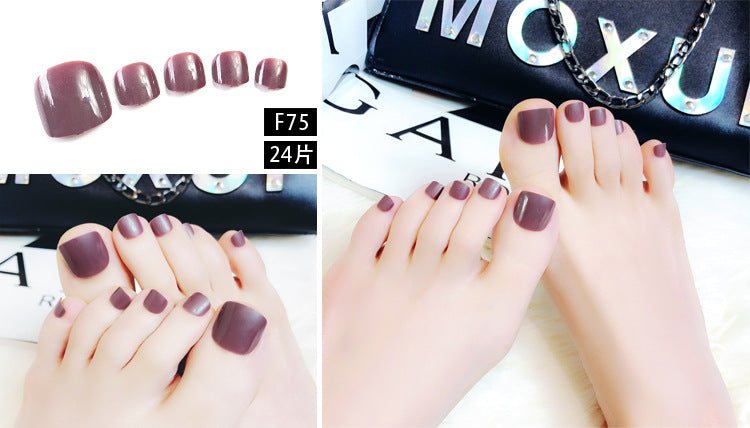 Fashion  nail Tina Finished Nail Beauty Fake Nail Patch Nail Solid Color Toenail Nail Sticker Nail Shaped Piece 24 Pieces F Series