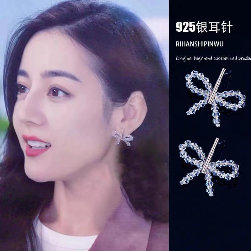 925银针扭曲镶钻珍珠耳环简约百搭晚宴耳钉韩国ins风小众耳饰女