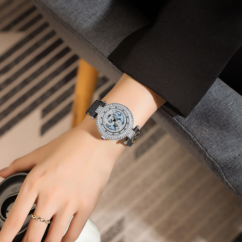 Fashion women's watchLive Broadcast Diamond-Embedded Affordable Luxury Fashion Good Luck Comes Starry Goddess Light Luxury High-Grade Waterproof Quartz Watch Women's Watch