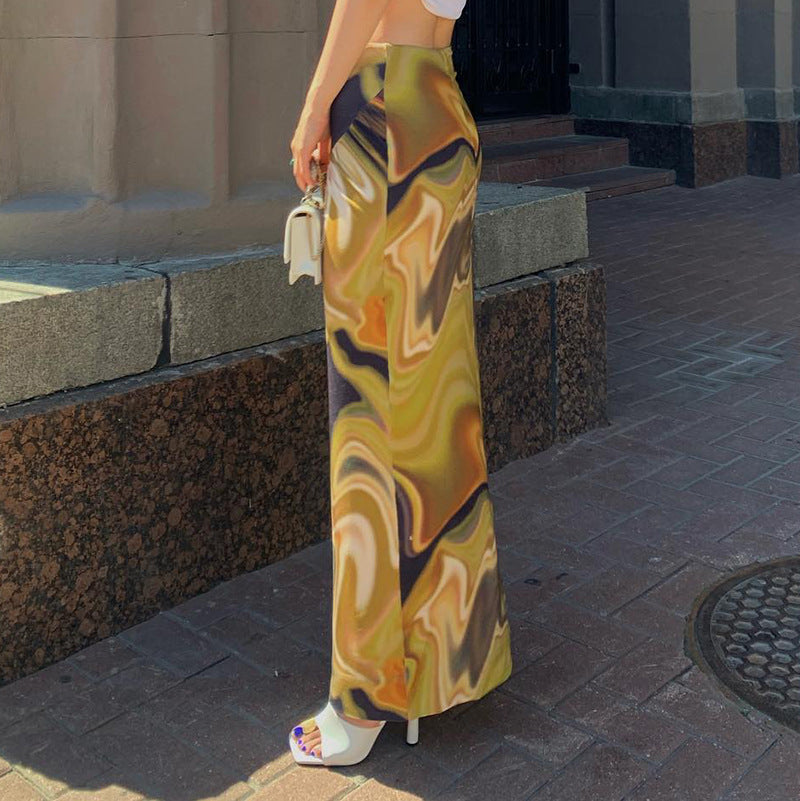Fashion women's wear M22sk531 Autumn New 2024 High Waist Sheath Print Pleating Casual Fashion   Women's Skirt