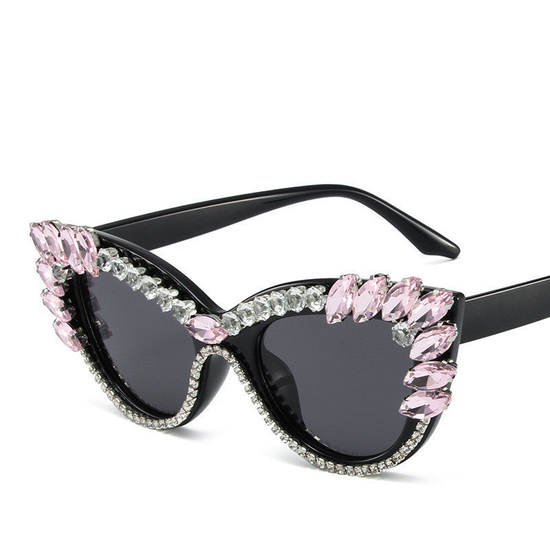 Women's fashion glasses 2023秋季新款欧美猫眼镶钻防蓝光平光镜跨境时尚网红 ins装饰眼镜