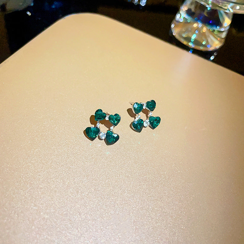银针镶钻爱心方形耳环轻奢高级感气质耳钉小众气质百搭耳饰批发女