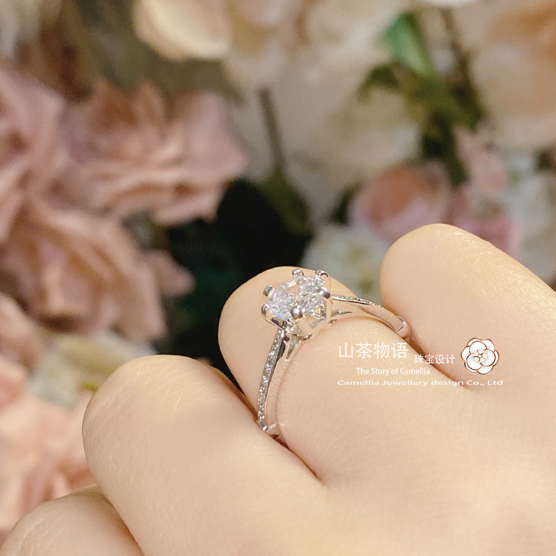 Camellia直播货源简约守护婚纱百搭戒指 仿莫桑轻奢可调节戒指女