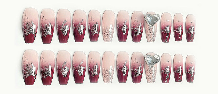 Fashion  nail New Wine Red Rhinestone Pure Want to Wear Nail Beauty Love Fake Nail Patch Detachable Wear Nail Wholesale X98