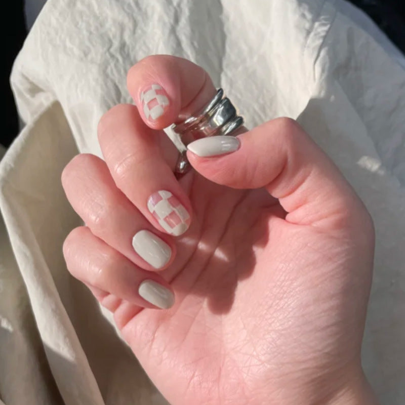 穿戴甲棋盘格美甲贴片甲片芭蕾甲指甲贴片假指甲片穿戴式美甲成品