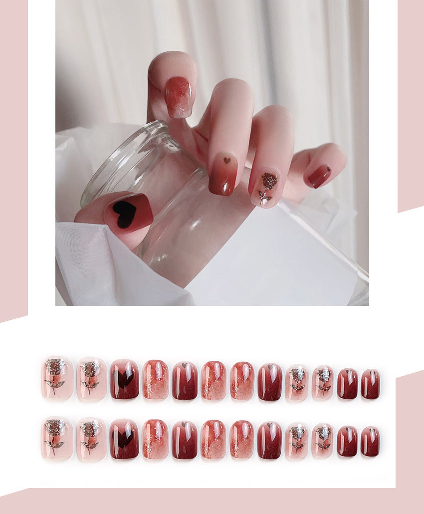 Fashion  nail New Pure Rose Fake Nail Patch Finished Nail Beauty Wearable Fake Nails Removable Nail Wear Nail X93