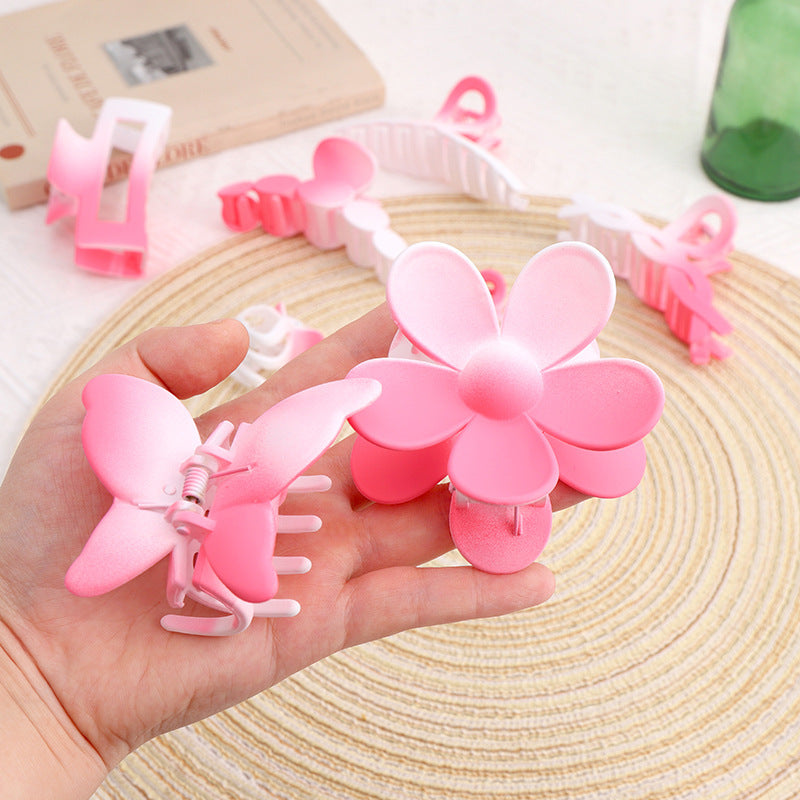 Gradually Varied Pink 8-Piece Set Barrettes Women's Classic Style Shark Clip Accessories Large Hair Volume
