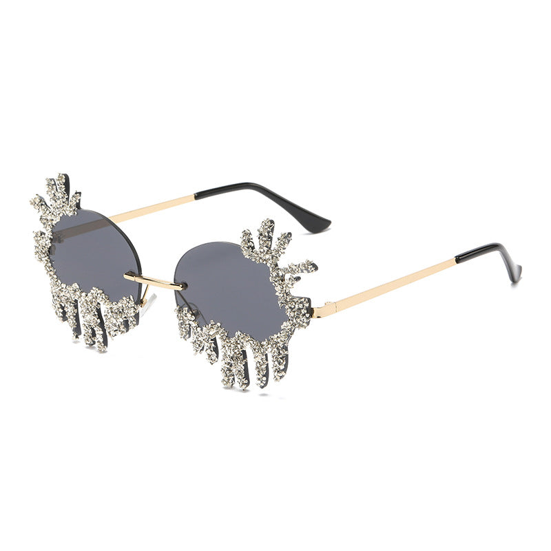 Women's fashion glasses 2023欧美大框架镶钻墨镜跨境潮流水晶钻石太阳眼镜户外防晒显瘦女