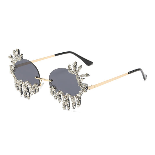 Women's fashion glasses 2023欧美大框架镶钻墨镜跨境潮流水晶钻石太阳眼镜户外防晒显瘦女