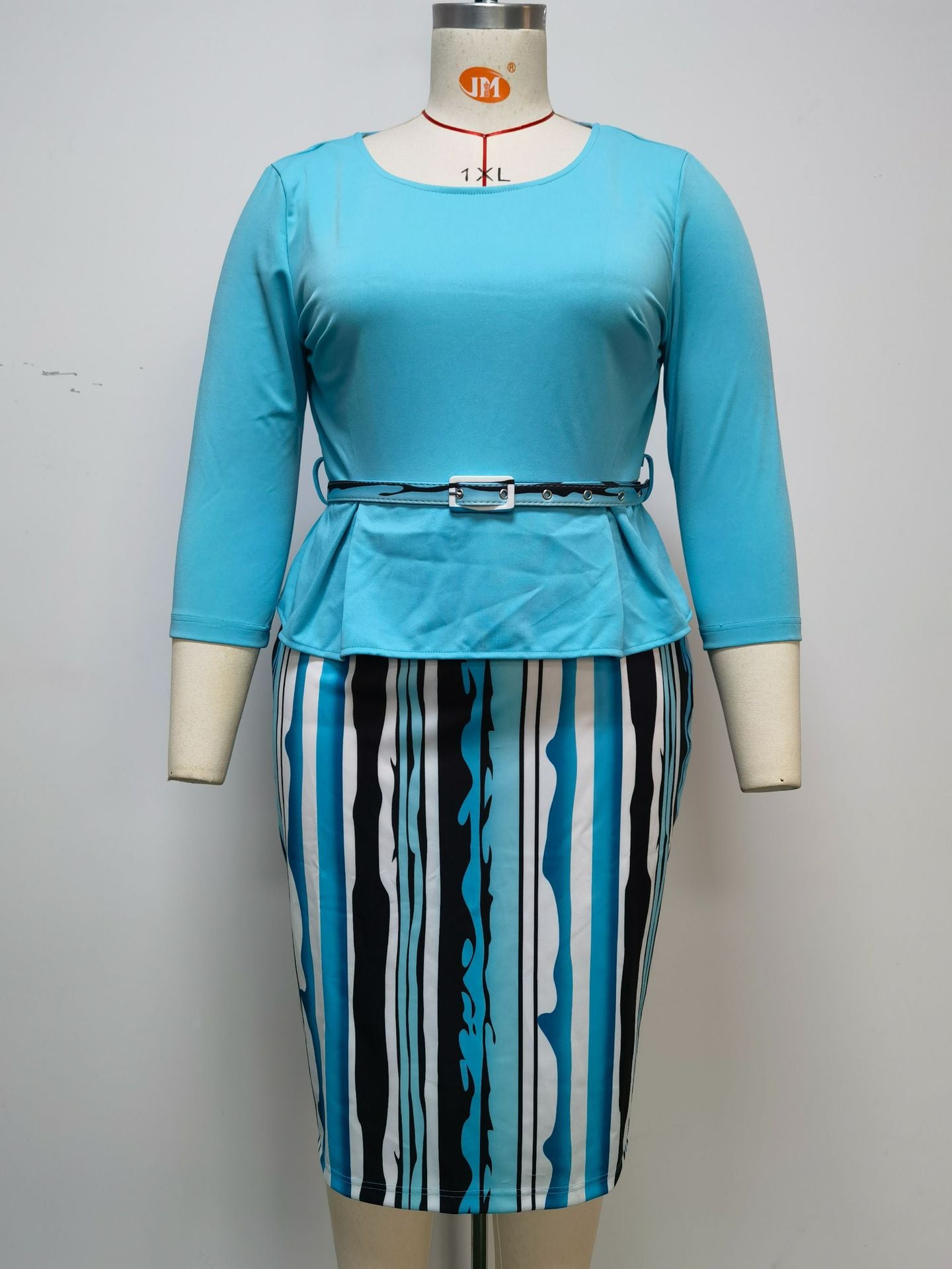 Fashion women's wear 2xl-6xl  plus Size Women's Clothing Sleeve Printing Color Contrast Dress Jx058