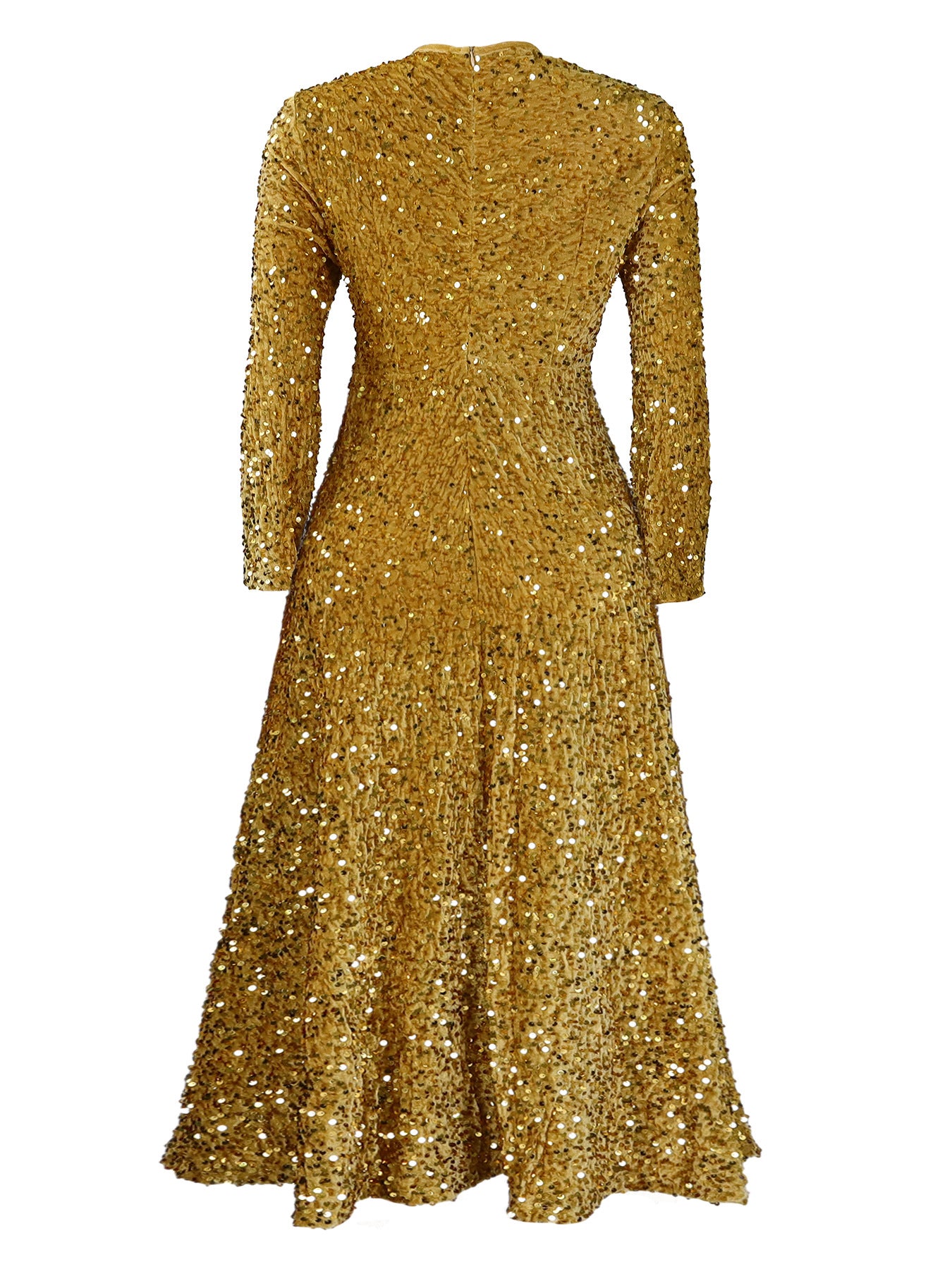 Fashion women's wear D469 Cross-Border New Arrival Women's round Neck Long Sleeve Pure Color Sequins High Waist Temperament Mid-Length Formal Dress European and American Style Dress