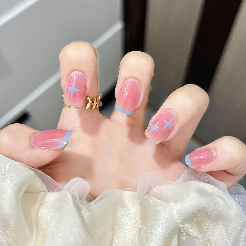海蓝星辰穿戴甲腮红指甲贴片法式美甲片温柔假指甲美甲贴片成品甲