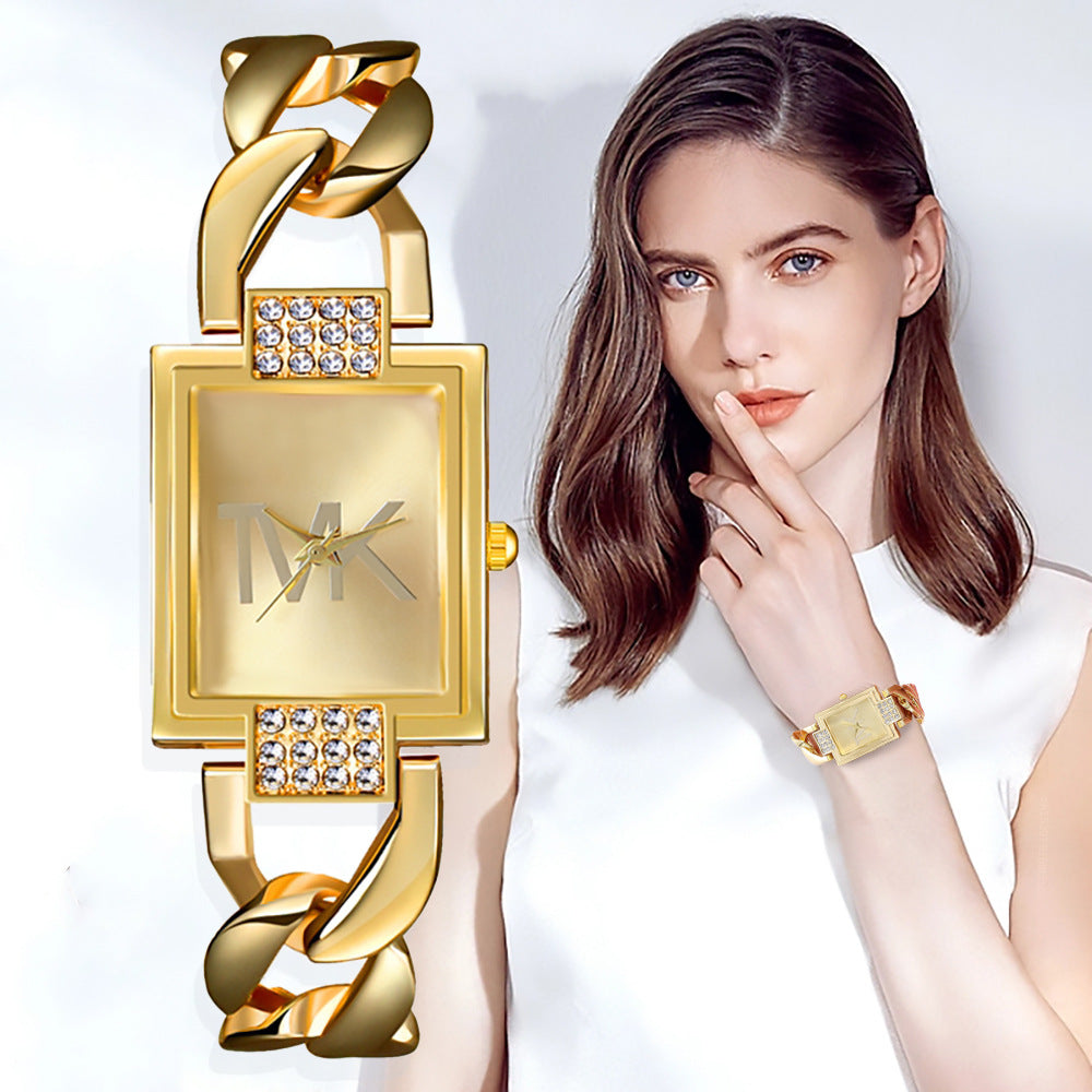 Fashion women's watchCross-Border Hot Women's Square Diamond Light Luxury Minority Quartz Watch Casual Bangle Bracelet Stainless Steel Women's Watch