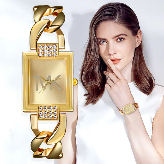 Fashion women's watchCross-Border Hot Women's Square Diamond Light Luxury Minority Quartz Watch Casual Bangle Bracelet Stainless Steel Women's Watch