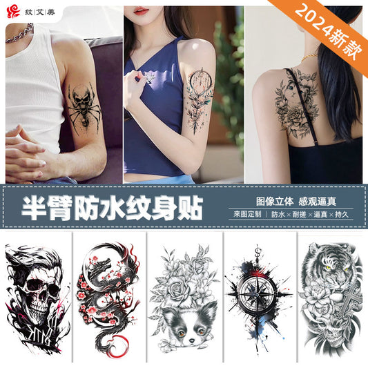 Free shipping Tattoo New Wholesale Small Flower Arm Waterproof Tattoo Sticker Half Sleeve Arm Back Color Animal Skull European and American Tattoo Sticker Paper
