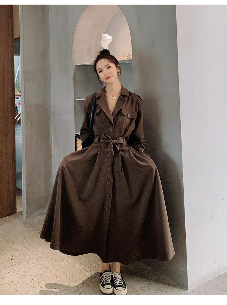Fashion women's wear Real Shot Large Skirt Windbreaker Dress Women's Mid-Length 2024 Autumn and Winter Clothing New Waist Trimming Fashion Fashion Coat