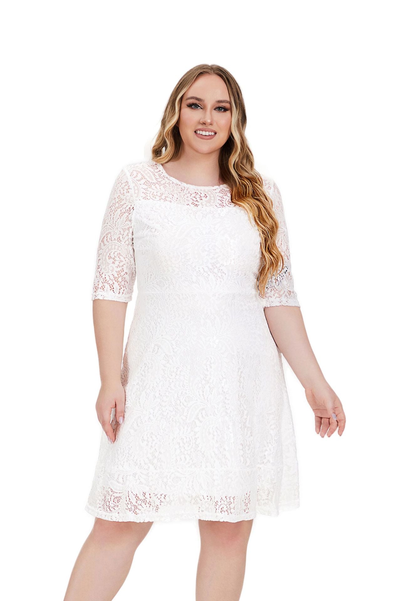Fashion women's wear 2024   plus Size Women's Clothes round Neck Lace Mid-Length Formal Dress Dress Sq0156