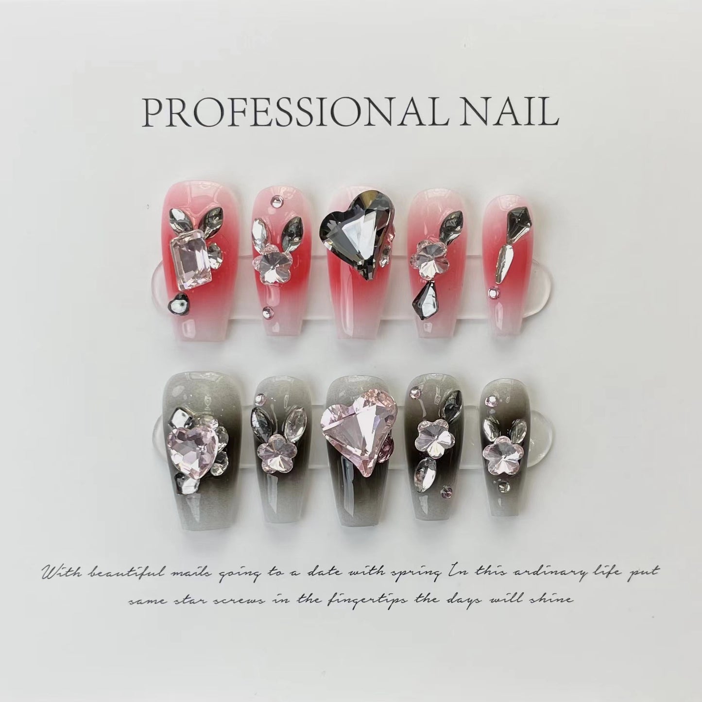 (Hand-Made Nail) Dark Green Gatling Hand-Worn Nail New Dark Dark Green Cat's Eye Zircon Retro High-Grade Finished Product Nail Stickers