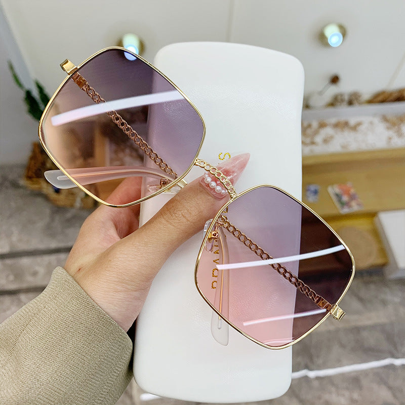 Women's fashion glasses 2022新跨境大框方框镂空镜腿太阳镜女大脸显瘦眼镜沙滩墨镜遮阳镜