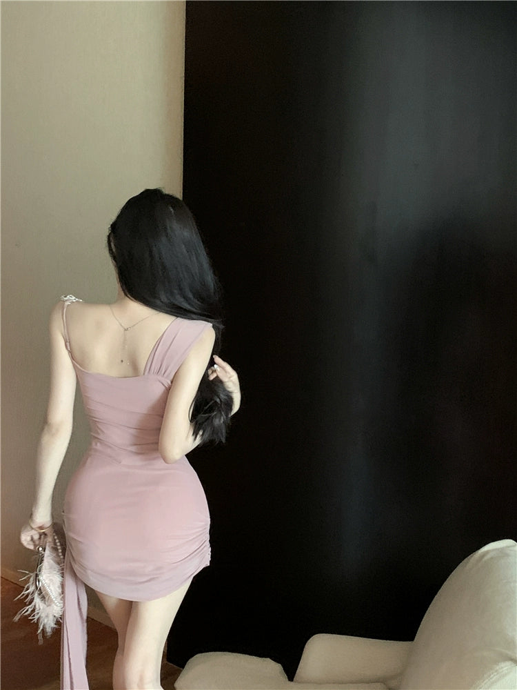 Fashion women's wear Pure Desire Pink Sling Dress Women's Spring and Summer Elegant Sexy Sweet Hot Girl Slim Hip Skirt Small Dress