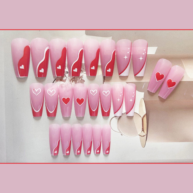 红白爱心穿戴甲粉色nails 星星跨境美甲片外贸假指甲长甲美甲贴片