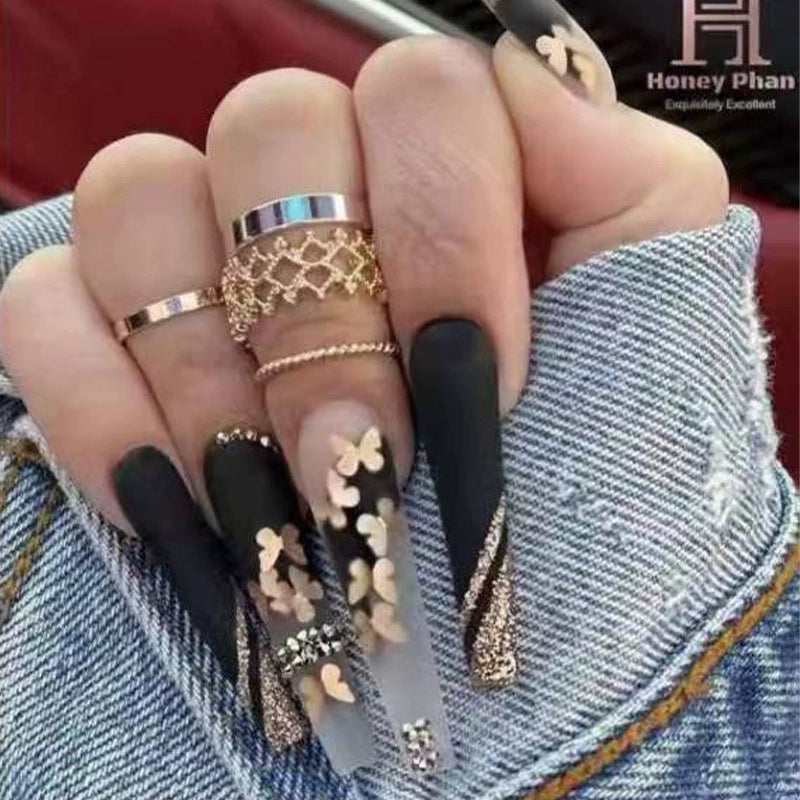 (Hand-made nail) The dark fairy in Europe and America is dying, the magic mirror powder is white, and the finished nail product, Millennium Spice Girl fake nails patch, is worn for a long time.