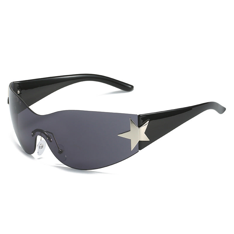 Women's fashion glasses 新款连体无框墨镜 欧美潮流弧形个性太阳镜时尚骑行户外眼镜批发