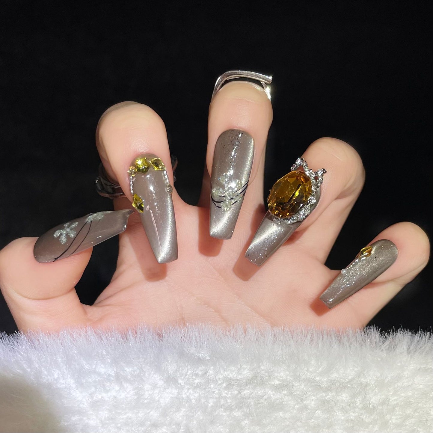 (reusable nail)Flash side light cat's eye Maillard hand-worn armor sunset explosion side light cat's eye wheat ear hand-worn armor