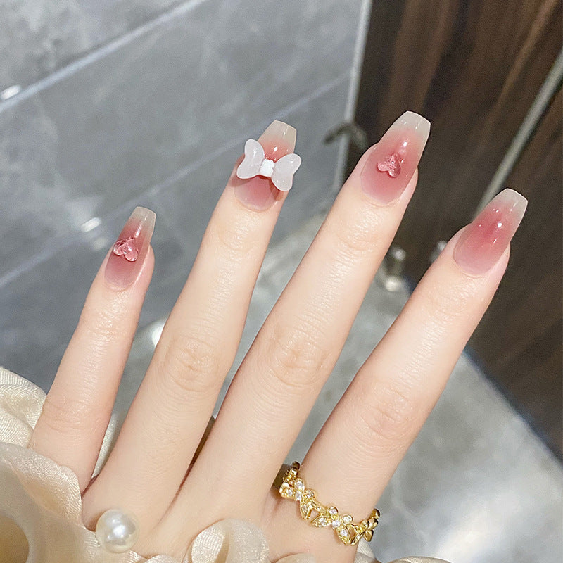爱心蝴蝶结腮红立体穿戴甲指甲贴片美甲片假指甲美甲贴成品甲片