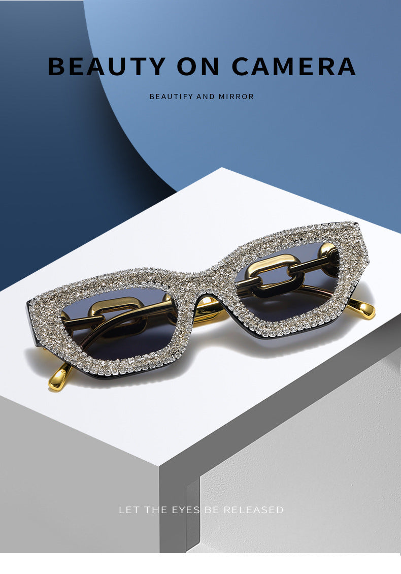 Women's fashion glasses 2023新款镶钻1382狐狸头偏光太阳镜女 时尚太阳眼镜防紫外线墨镜