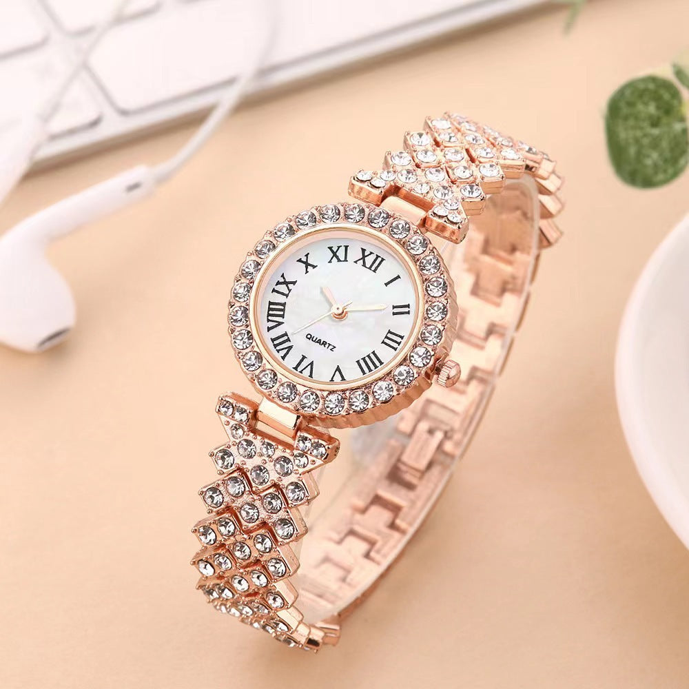 Women's fashion watch Casual fashion diamond set simple Roman pattern women's watch 6pcs gift box