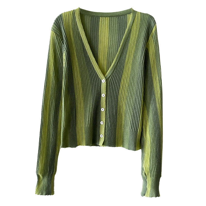 Dopamine dress Free shipping Tattoo Korean version of dopamine wear fashion temperament autumn new women's clothing knitted cardigan long sleeve green high waist short skirt tide