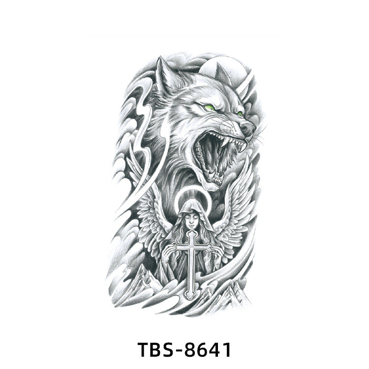 Free shipping Tattoo New Wholesale Small Flower Arm Waterproof Tattoo Sticker Half Sleeve Arm Back Color Animal Skull European and American Tattoo Sticker Paper