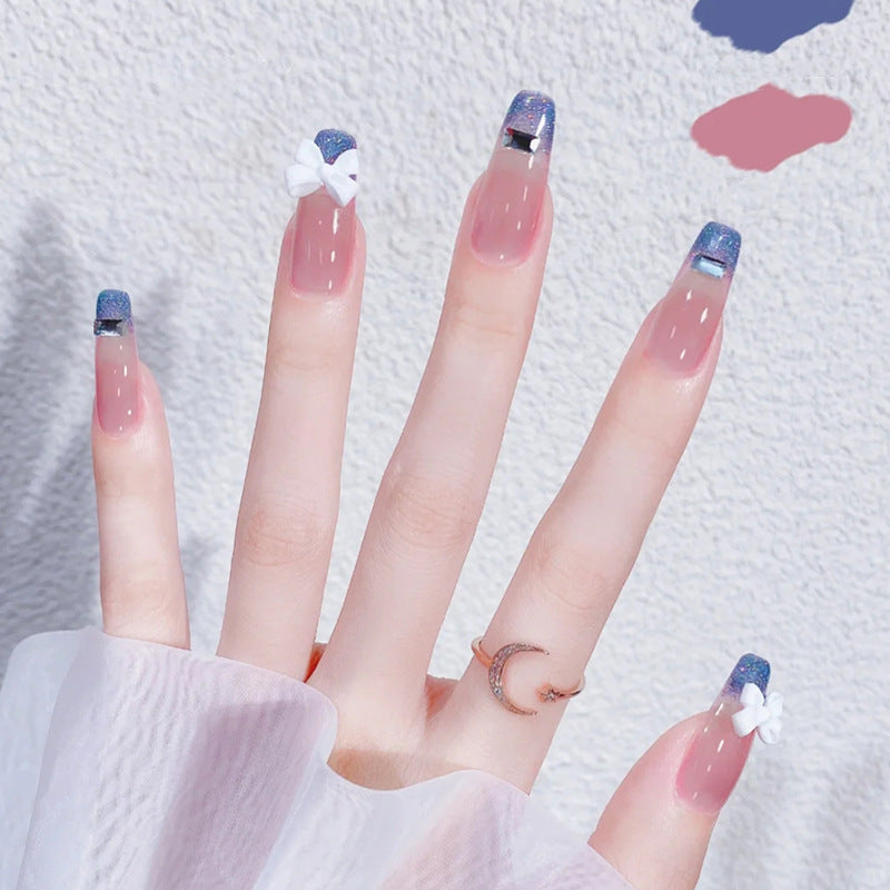 蓝莓果冻渐变美甲成品甲片美甲假指甲片指甲贴片可拆卸穿戴美甲片