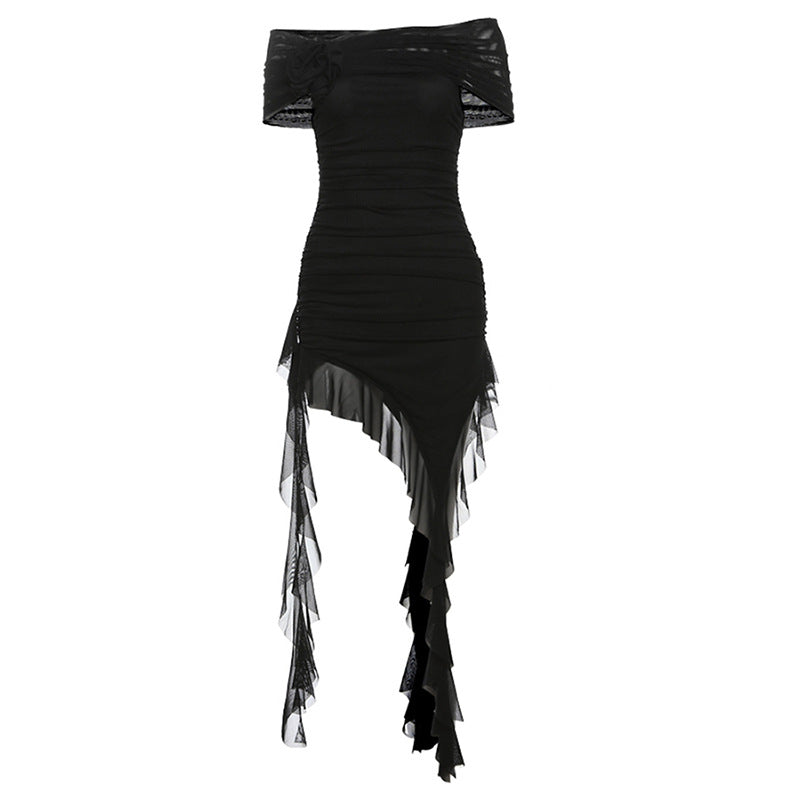 Free shipping  spring new women's clothing solid color slim-fitting high-waisted fashion one-word neck tube top dress women dress