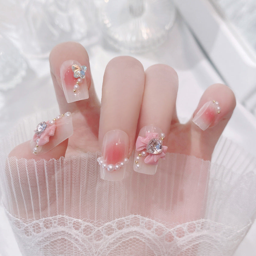 Fashion  nail Handmade Manicure Wear Nail Cute Pure Desire Wind Rhinestone Nail Patch Wear Nail Bow Nail Stickers U14