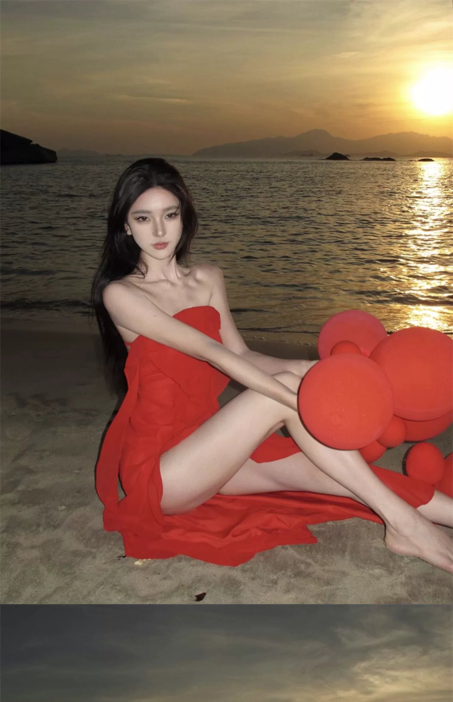 Fashion women's wear French Irregular Red Halter Spaghetti Straps Dress Women's Senior Sexy Beautiful Dress Seaside Holiday Beach Dress