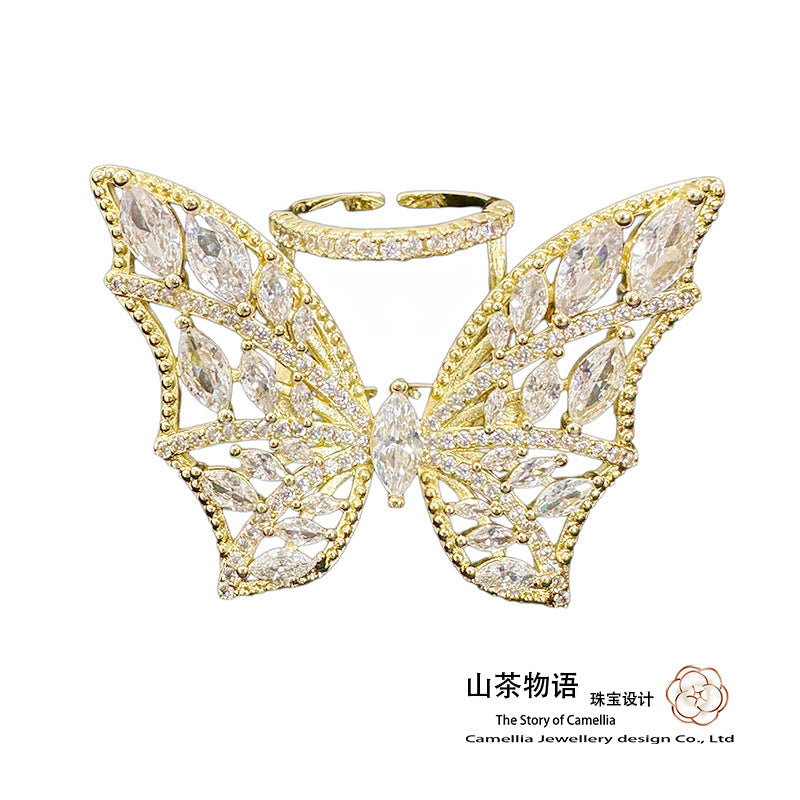 Camellia欧美时尚潮流理念设计蝴蝶可调节戒指少女气质现货代发