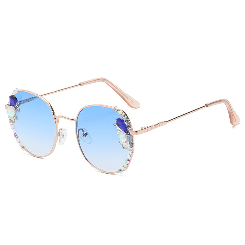 Women's fashion glasses 新款韩版水晶太阳镜时尚框架优雅女士镶钻素颜街拍墨镜防紫外线