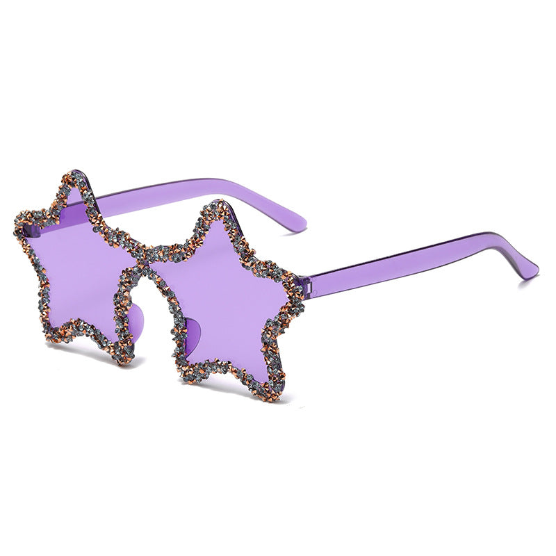 Women's fashion glasses 欧美风无框个性海洋糖果色墨镜手工镶钻拍照夜店酷炸街太阳镜可爱