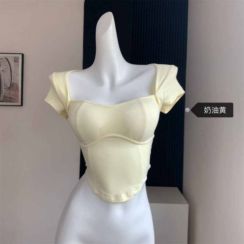 Dopamine tops Free shipping Tattoo Dopamine top 2023 comes with bra big U-neck short-sleeved T-shirt for women's summer slim and thin, fast AliExpress cross-generation hair